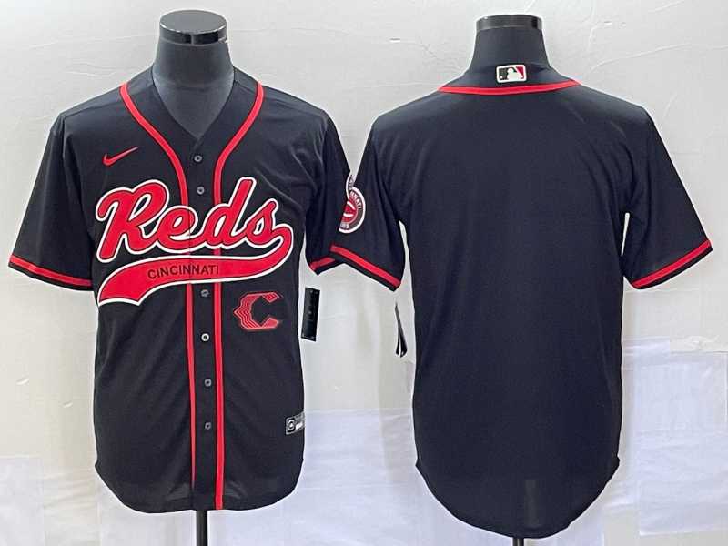 Men%27s Cincinnati Reds Black With Patch Cool Base Stitched Baseball Jerseys->cleveland indians->MLB Jersey